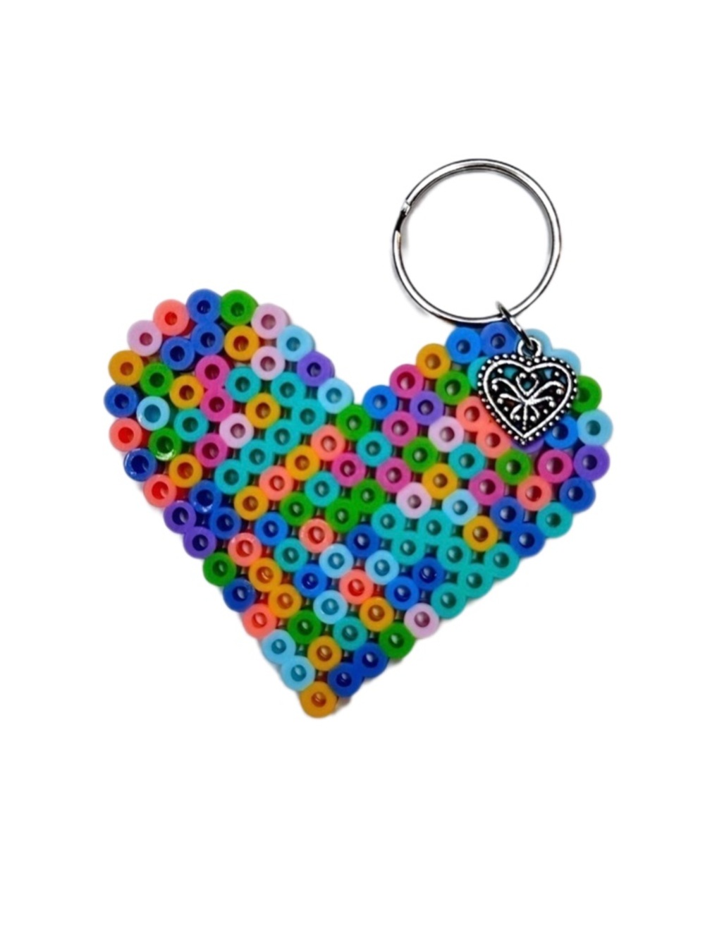 Heart charm keychain pastel colors perler beads